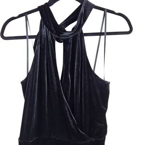 White House‎ Black Market Black Velvet Halter Jumpsuit Size S Bow Back